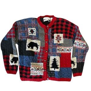 Women’s Vintage Buffalo Check Patchwork Grandpa Cardigan Size M